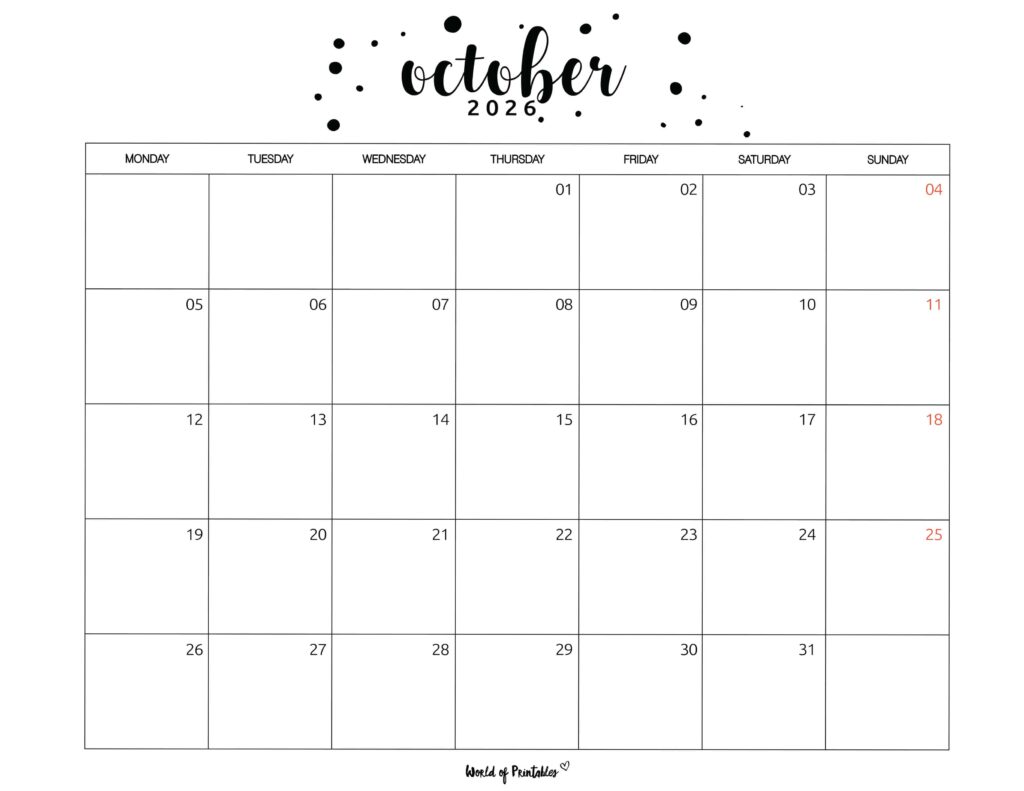 Printable October 2026 Calendar Design 67