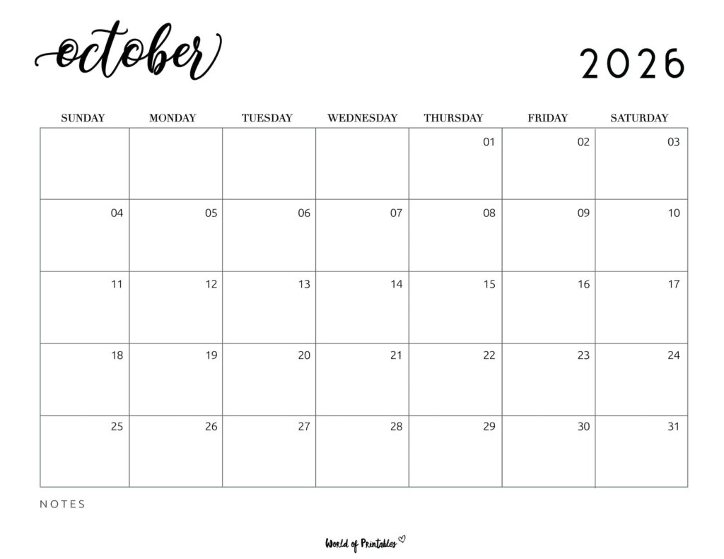 Printable October 2026 Calendar Design 7