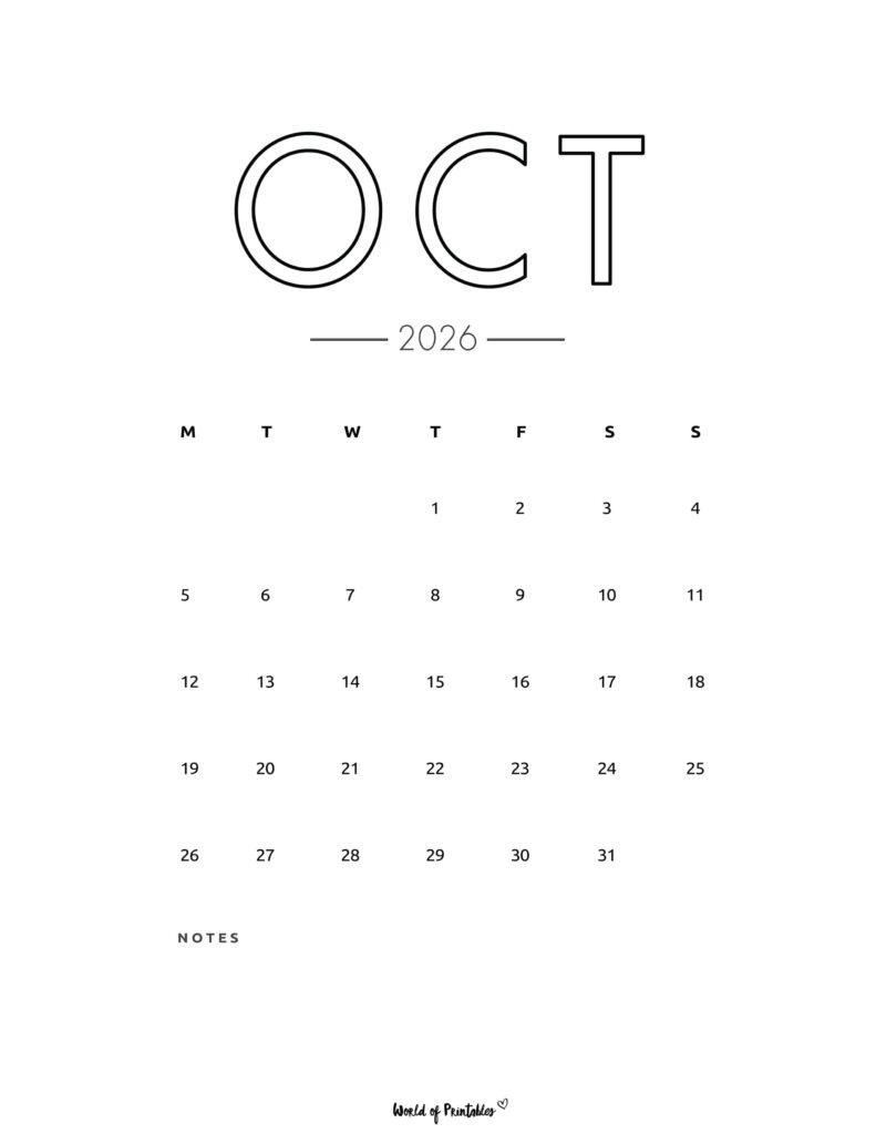 Printable October 2026 Calendar Design 70