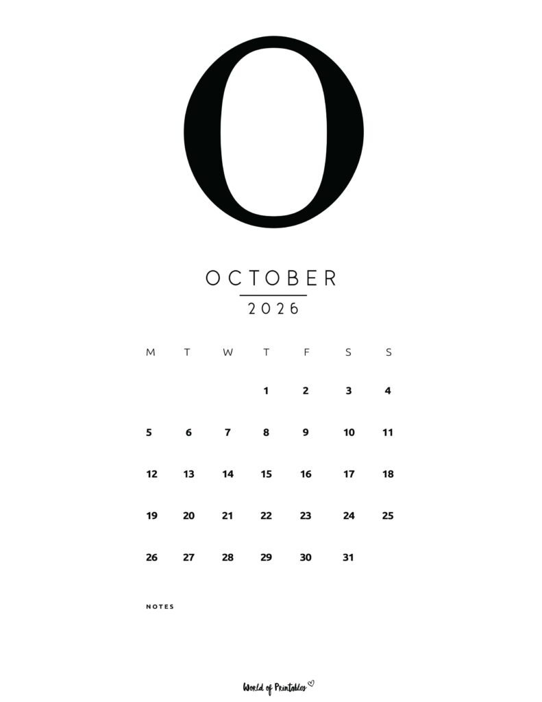 Printable October 2026 Calendar Design 73