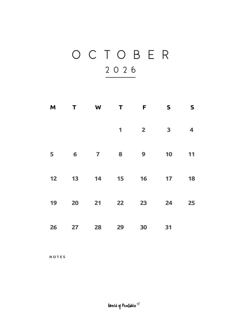 Printable October 2026 Calendar Design 74