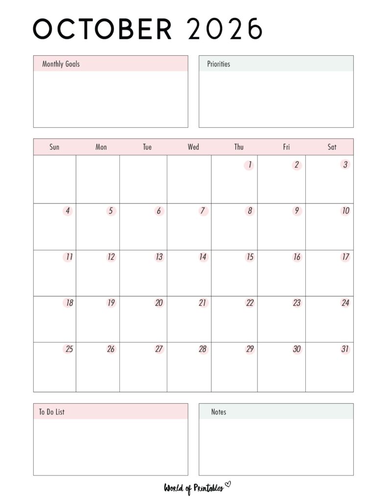 Printable October 2026 Calendar Design 86