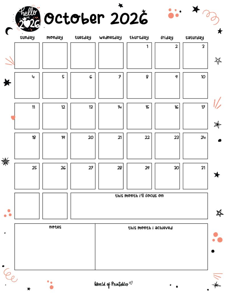 Printable October 2026 Calendar Design 88
