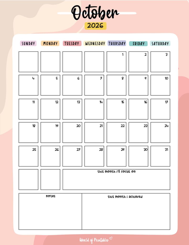 Printable October 2026 Calendar Design 89
