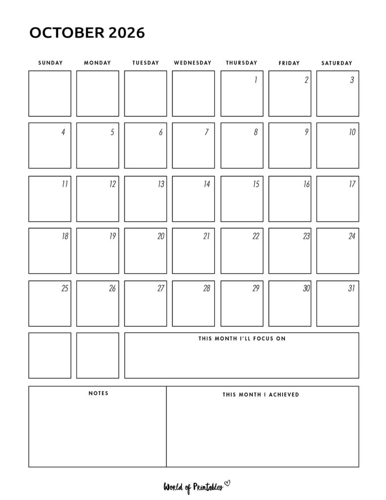 Printable October 2026 Calendar Design 92