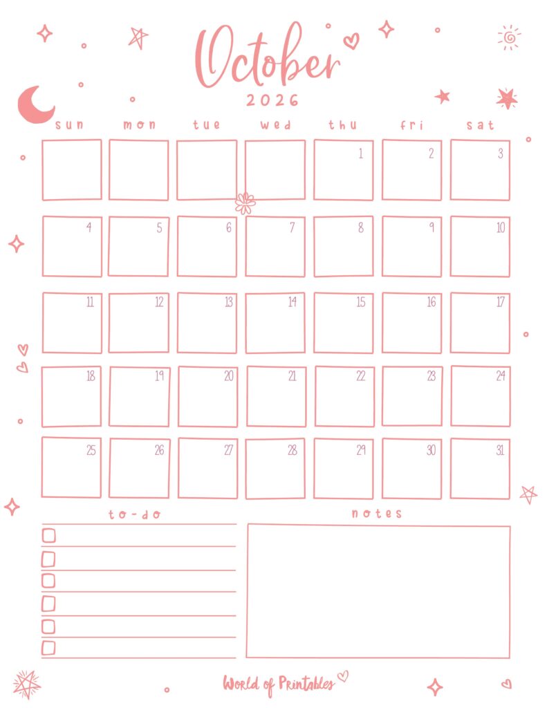 Printable October 2026 Calendar Design 97