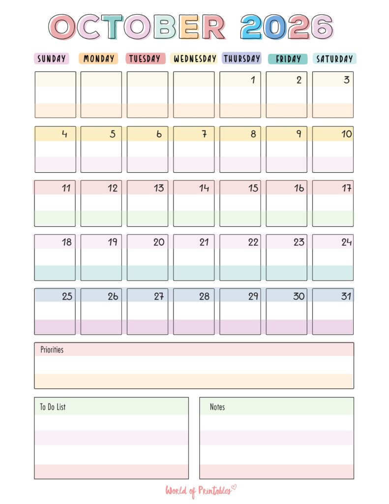 Printable October 2026 Calendar Design 98