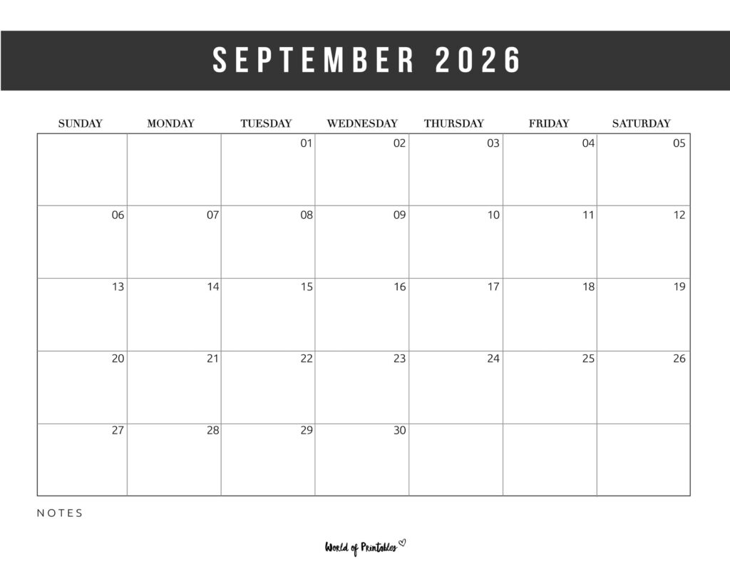 Printable September 2026 Calendar Design 10