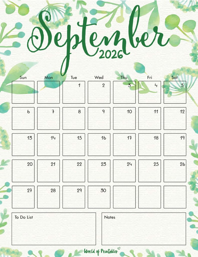 Printable September 2026 Calendar Design 100