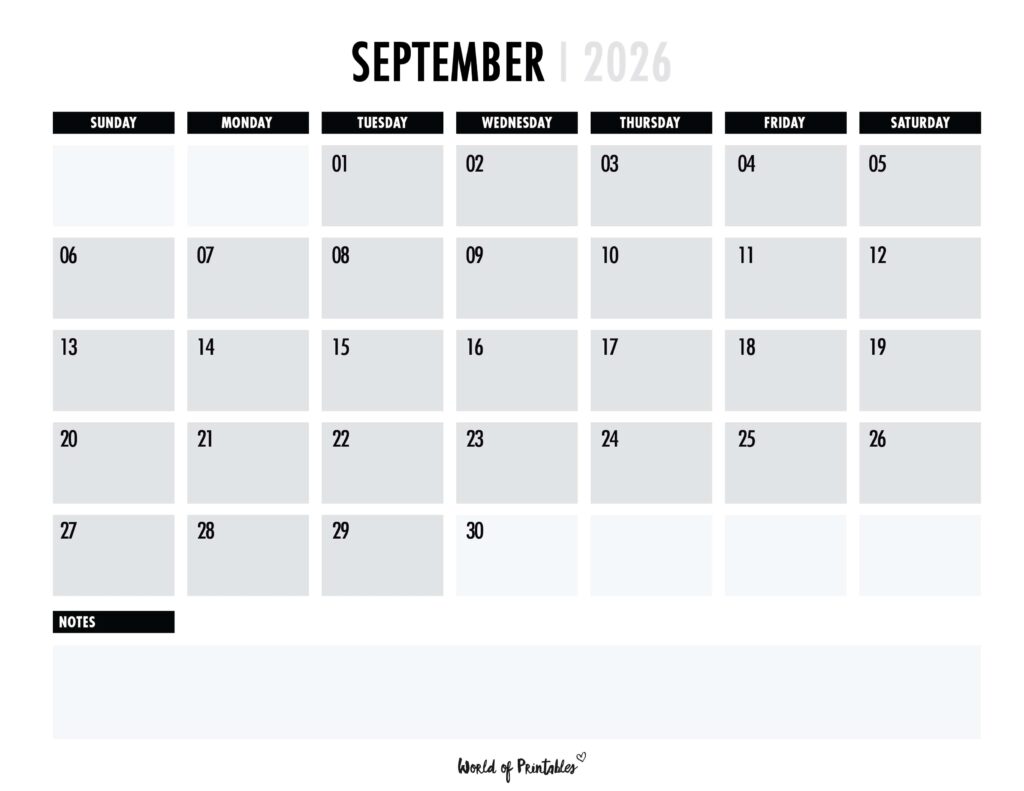 Printable September 2026 Calendar Design 102