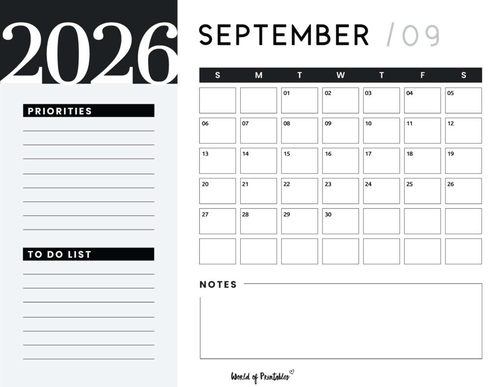 Printable September 2026 Calendar Design 108