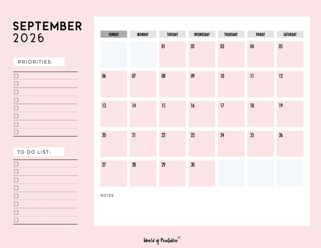 Printable September 2026 Calendar Design 111