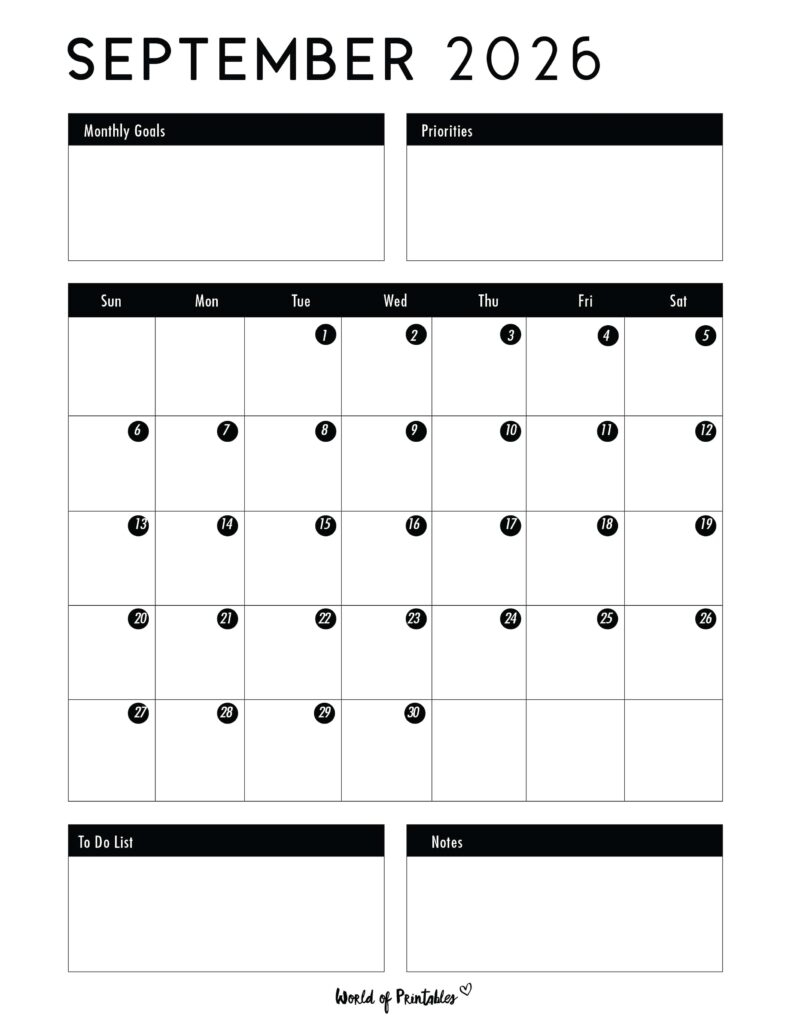 Printable September 2026 Calendar Design 124