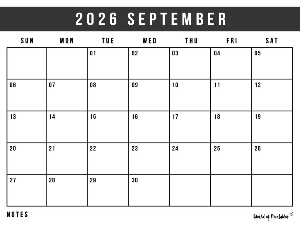 Printable September 2026 Calendar Design 125
