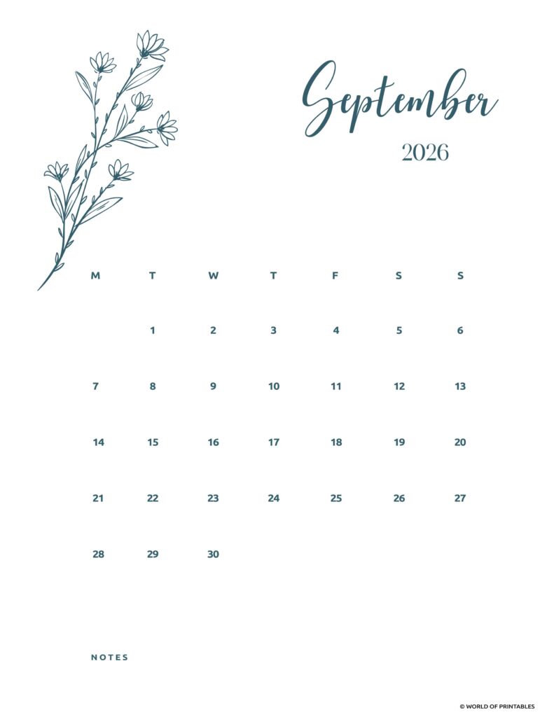 Printable September 2026 Calendar Design 15