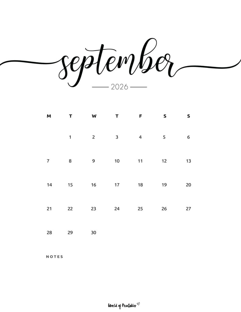 Printable September 2026 Calendar Design 201