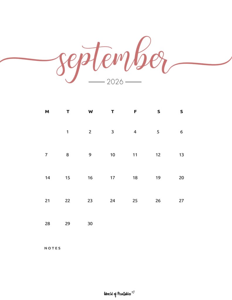 Printable September 2026 Calendar Design 202