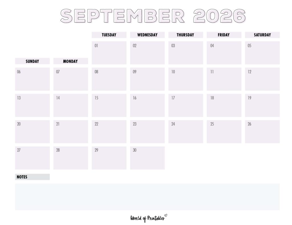 Printable September 2026 Calendar Design 203