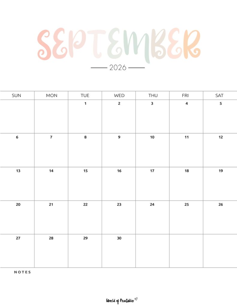 Printable September 2026 Calendar Design 205