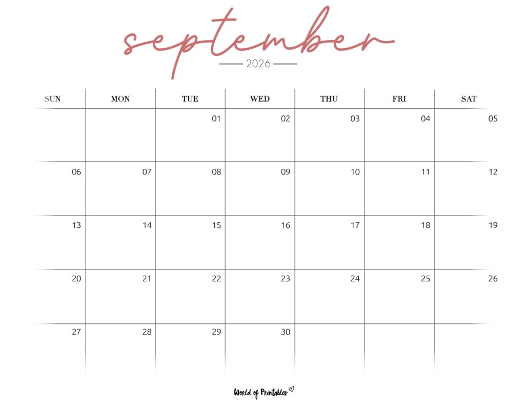 Printable September 2026 Calendar Design 206