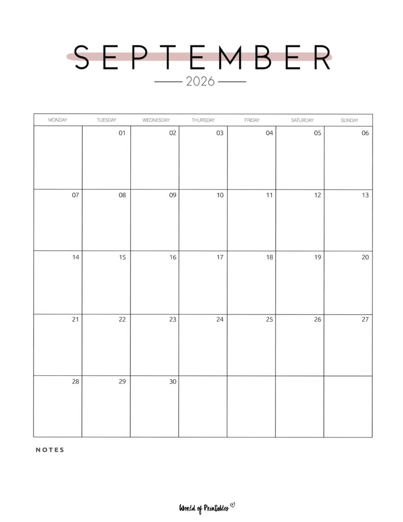 Printable September 2026 Calendar Design 209