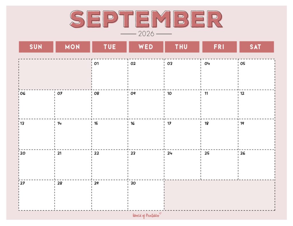Printable September 2026 Calendar Design 210