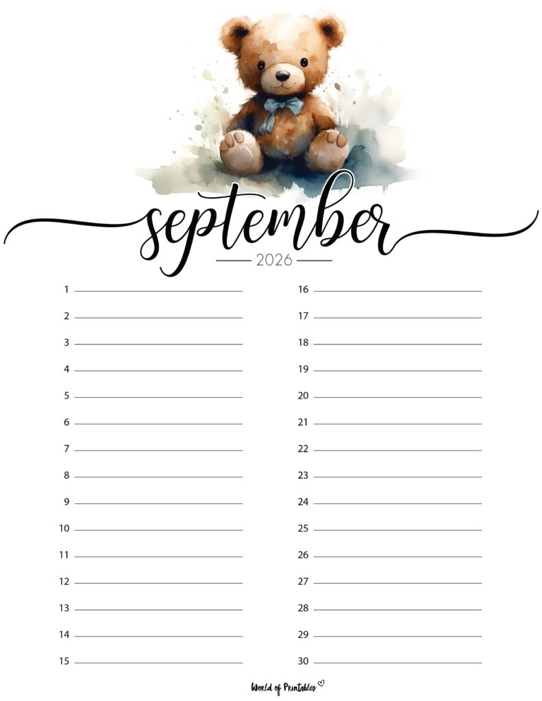 Printable September 2026 Calendar Design 216