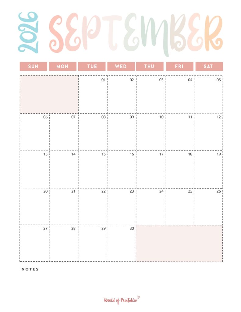 Printable September 2026 Calendar Design 218