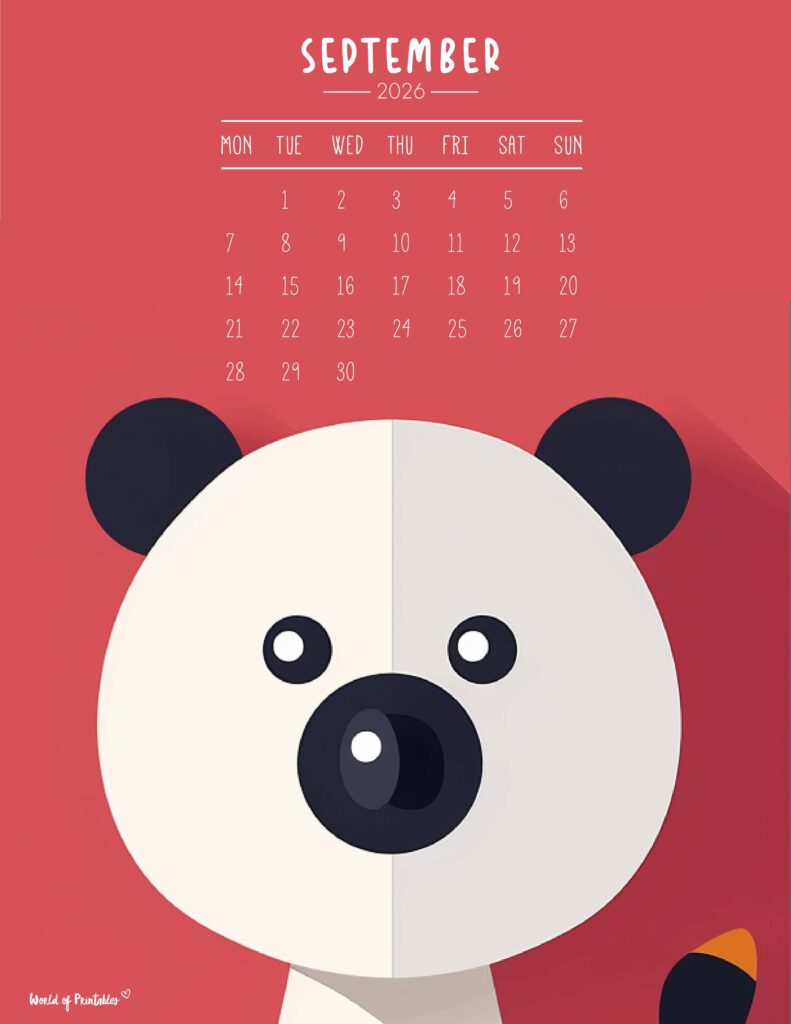 Printable September 2026 Calendar Design 251 - Monday