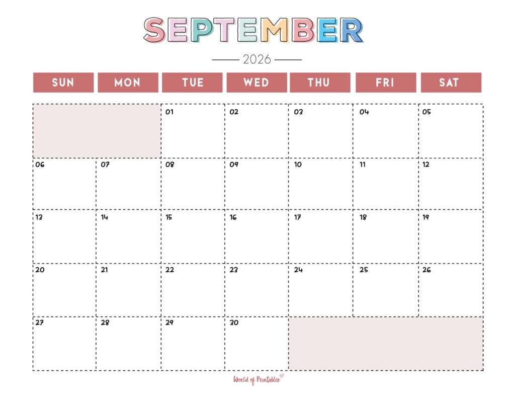 Printable September 2026 Calendar Design 252