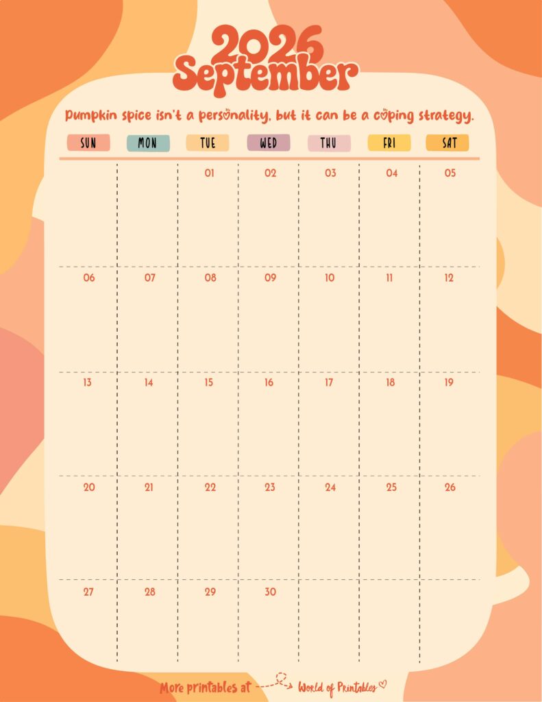 Printable September 2026 Calendar Design 303
