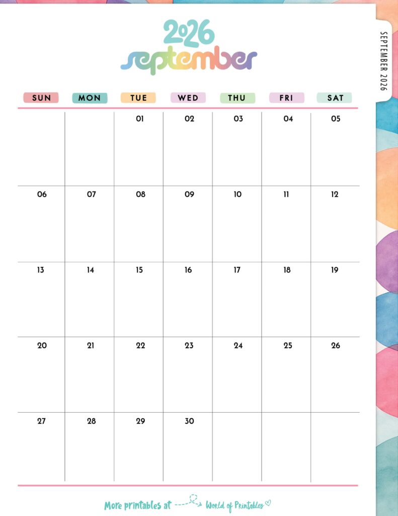 Printable September 2026 Calendar Design 309