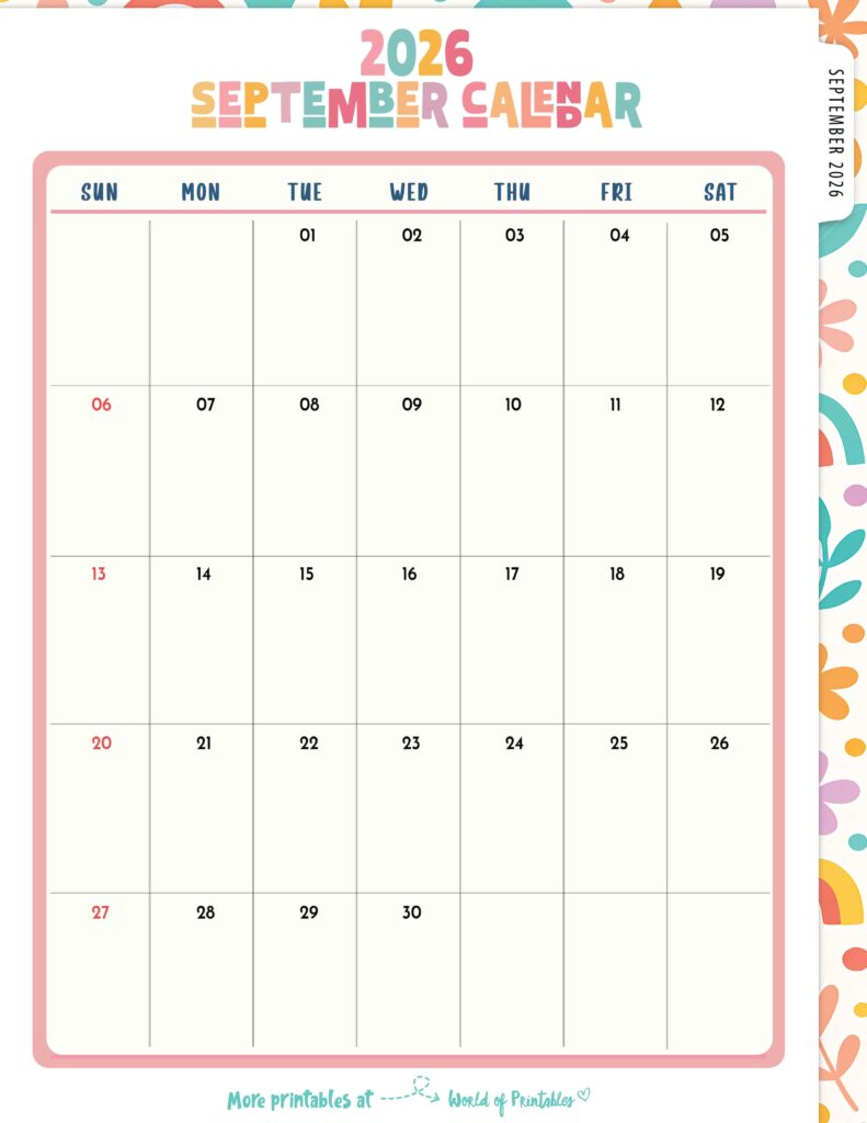 Printable September 2026 Calendar Design 310