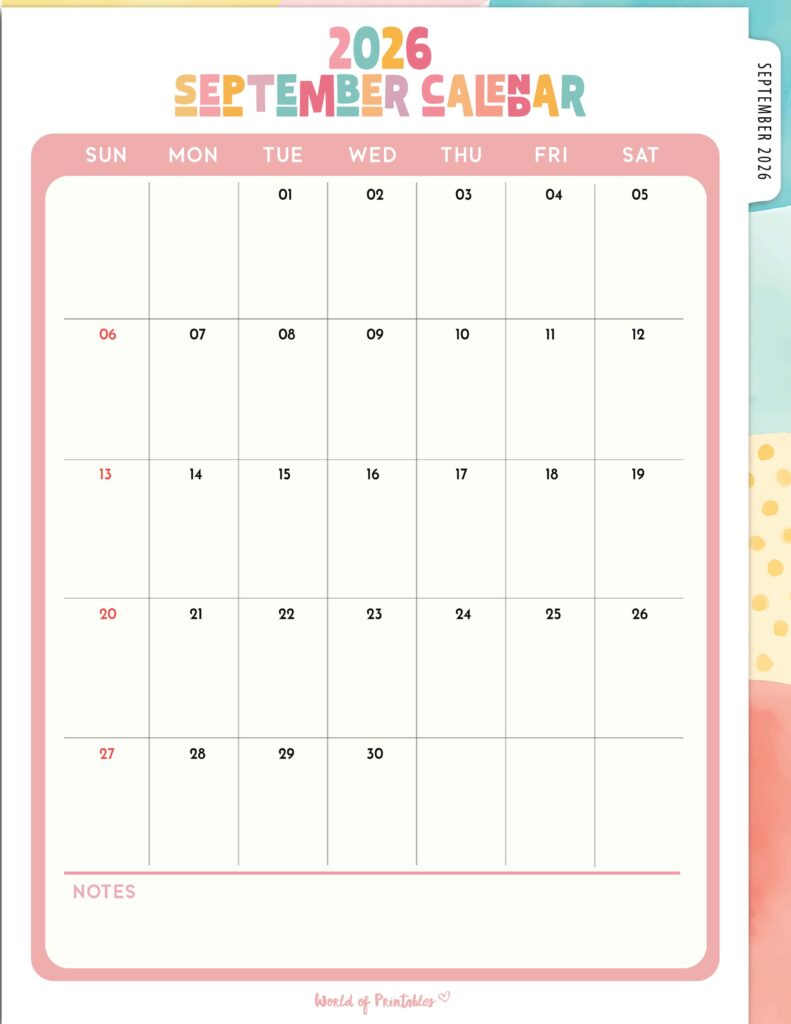 Printable September 2026 Calendar Design 311