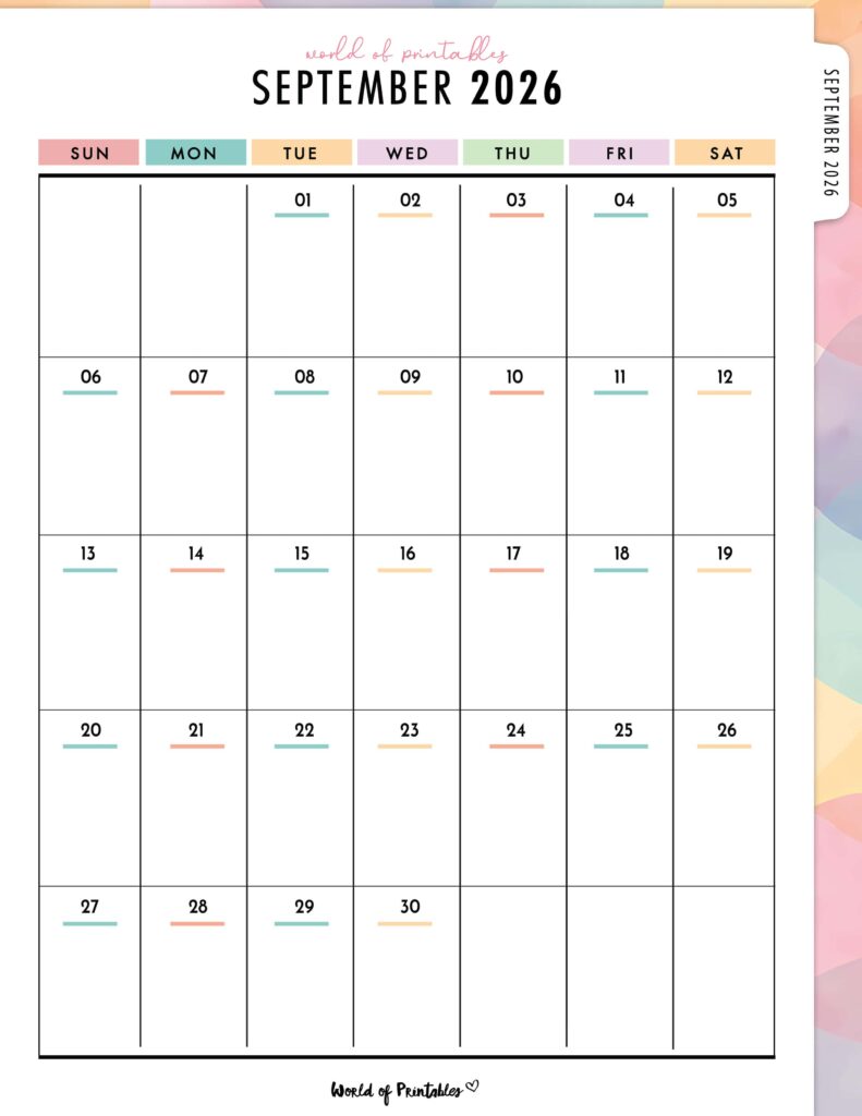 Printable September 2026 Calendar Design 313