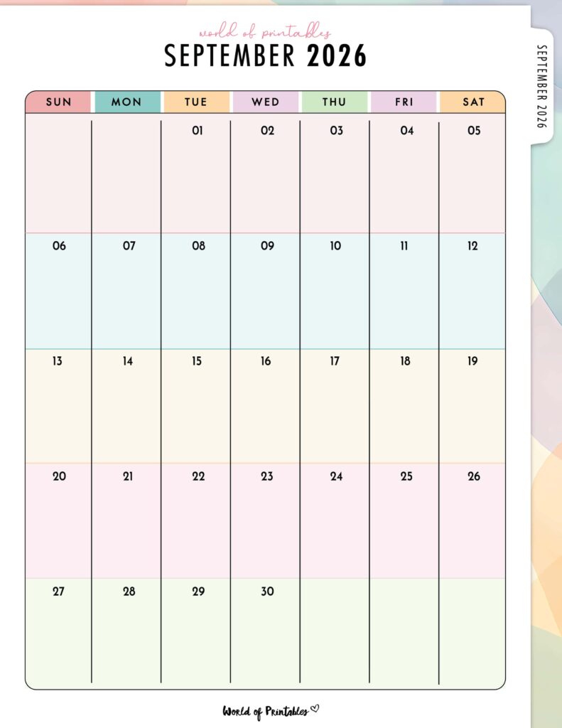Printable September 2026 Calendar Design 315