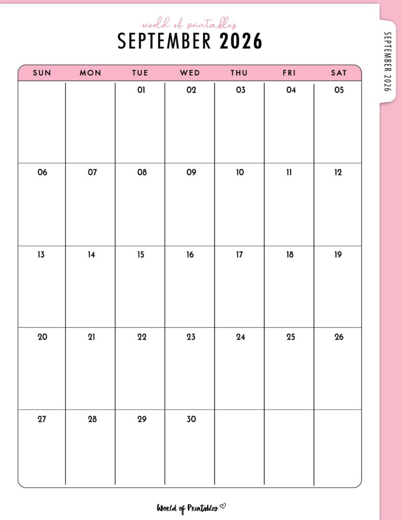 Printable September 2026 Calendar Design 316