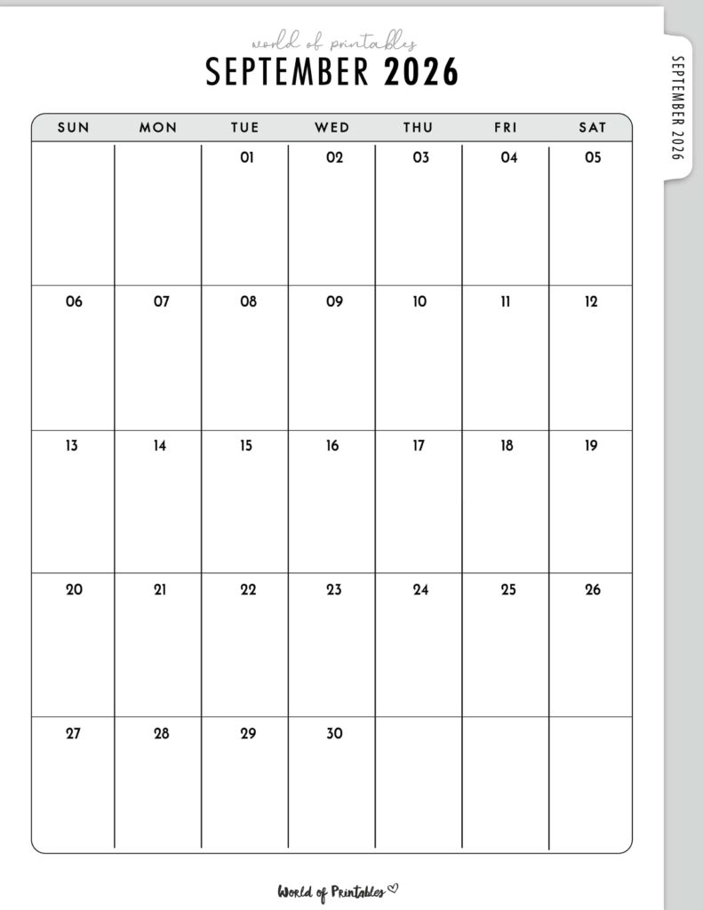 Printable September 2026 Calendar Design 317