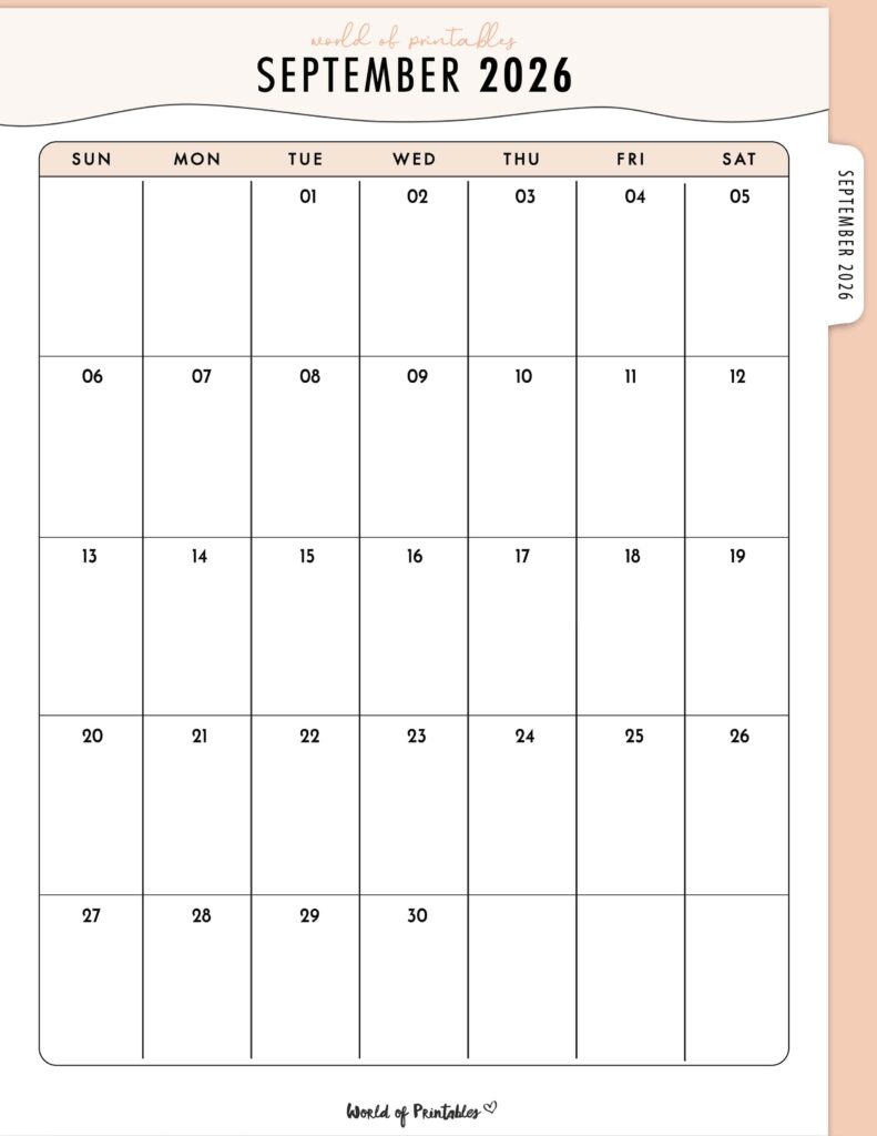 Printable September 2026 Calendar Design 318