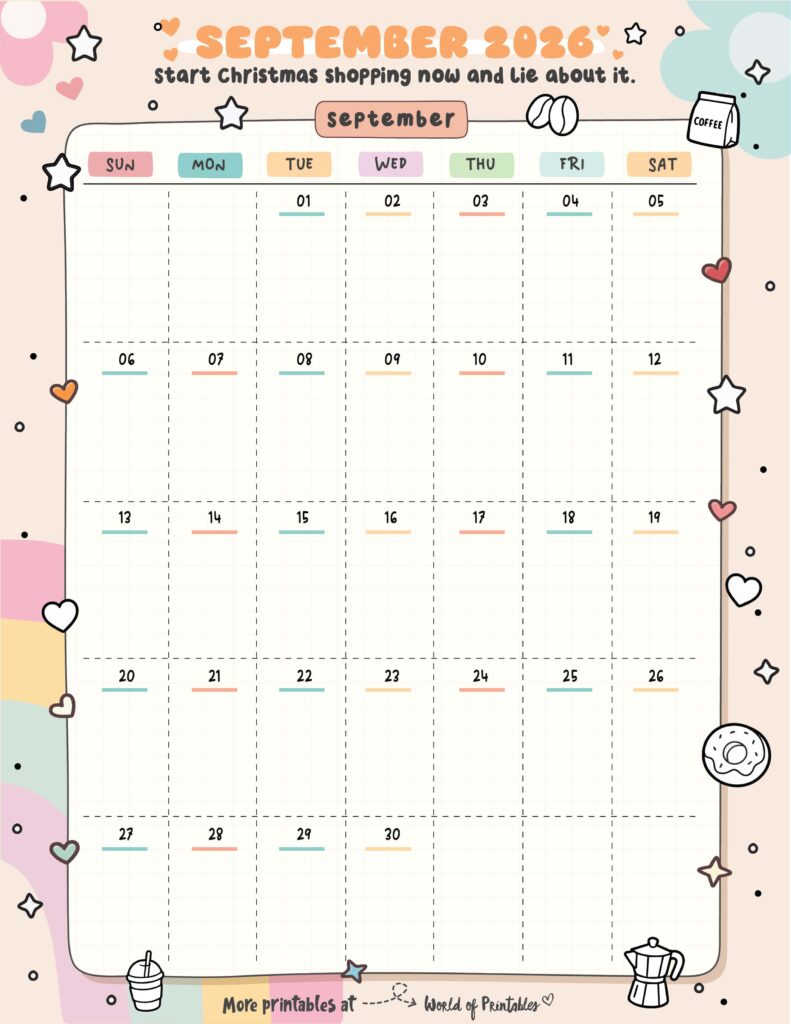 Printable September 2026 Calendar Design 323