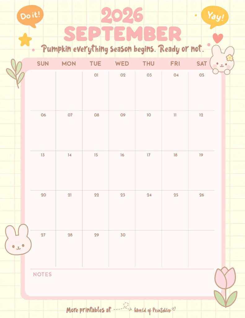 Printable September 2026 Calendar Design 326