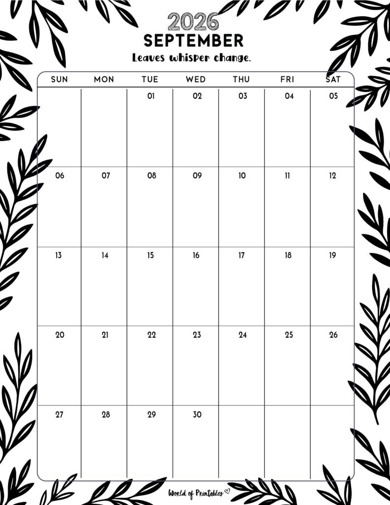 Printable September 2026 Calendar Design 328