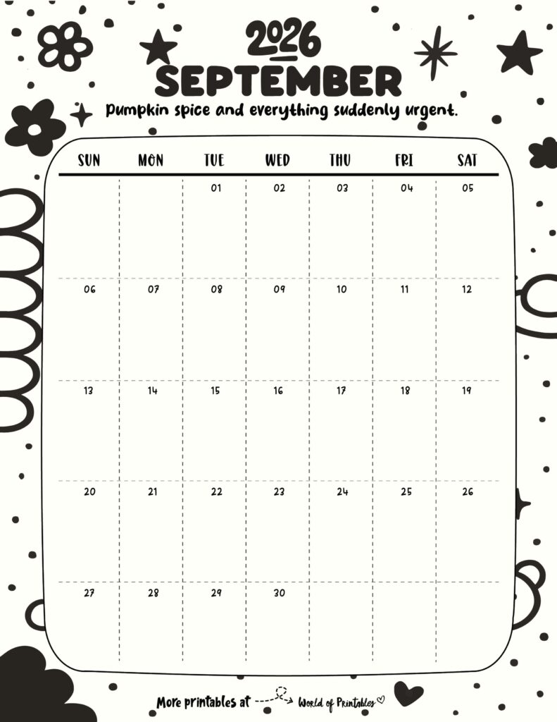Printable September 2026 Calendar Design 329