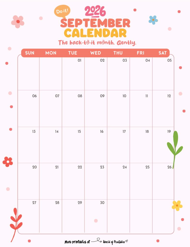 Printable September 2026 Calendar Design 330