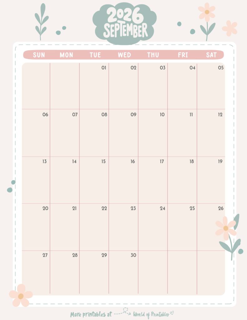 Printable September 2026 Calendar Design 332