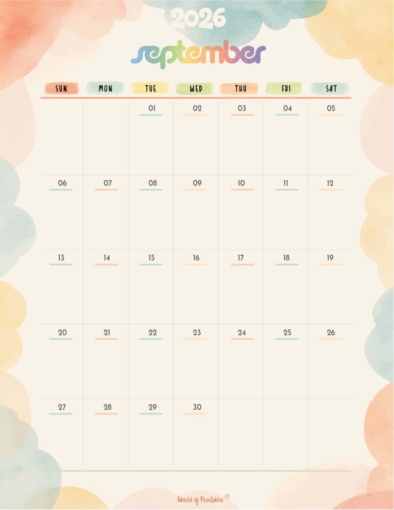 Printable September 2026 Calendar Design 346