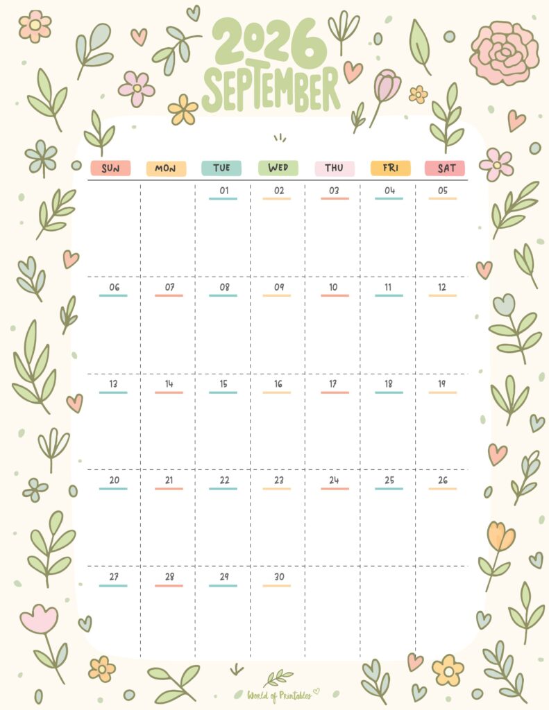 Printable September 2026 Calendar Design 357