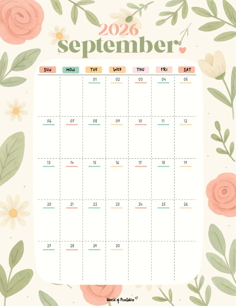 Printable September 2026 Calendar Design 358