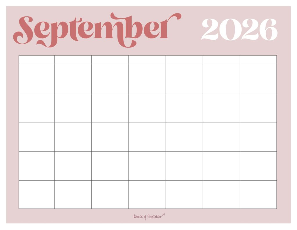 Printable September 2026 Calendar Design 365