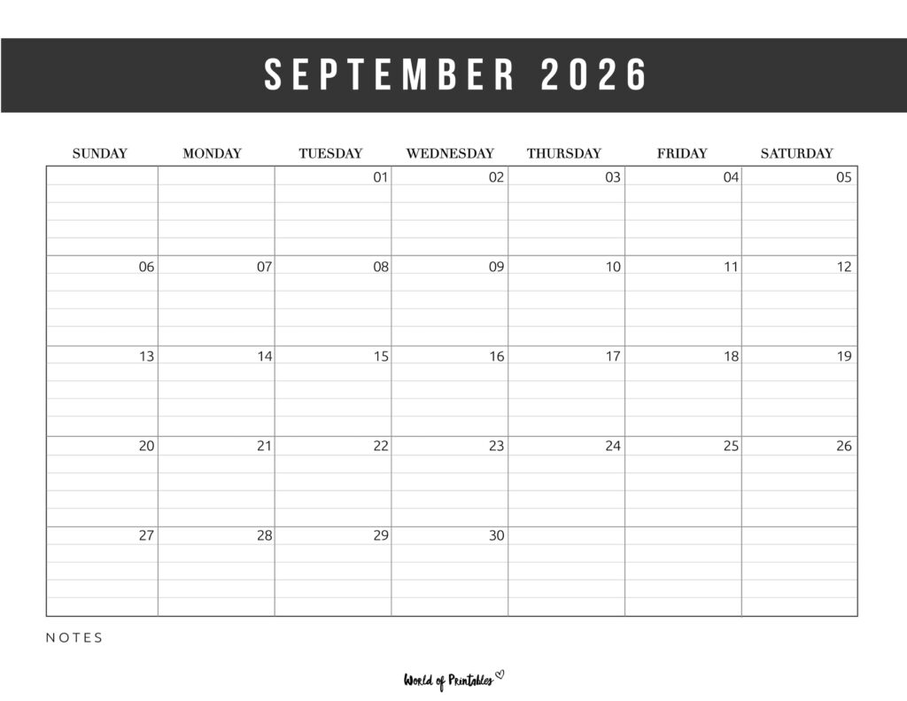 Printable September 2026 Calendar Design 372